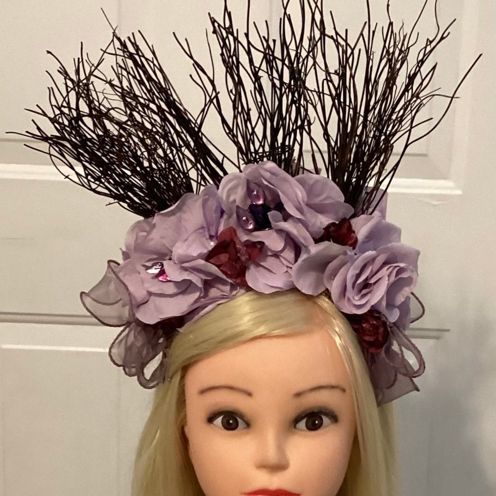 Purple, lilac and maroon Headpiece, Fascinator OS